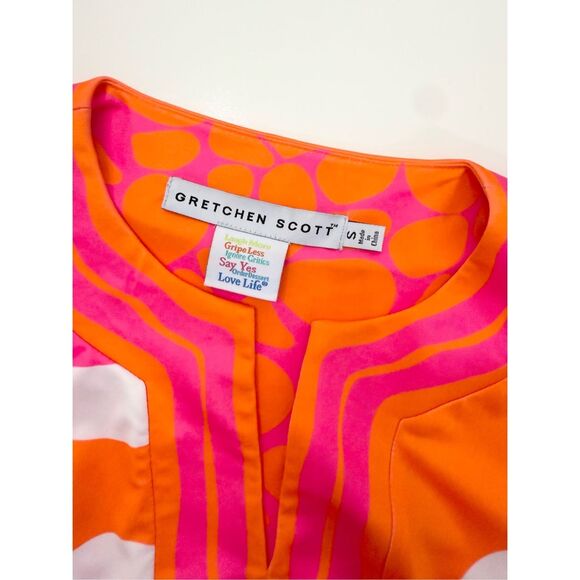 Gretchen Scott Orange Pink Rock Out Split Neck Tunic 3/4 Sleeve Dress Small - Picture 4 of 5